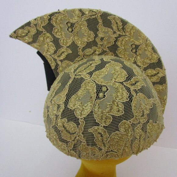 Dramatic Gold Lace Calot Helmet Hat Church Races Wedding main image 4